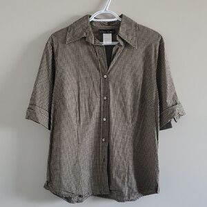 Vintage Tall Girl Black and Cream Checkered Gingham Short Sleeve Shirt Sz 18T